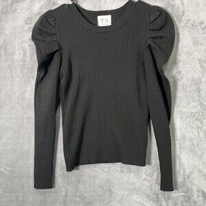Twine & String Womens Ribbed Long Sleeve Knit Top Size M Puff Shoulder Gothic